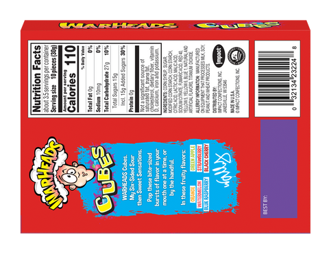 Warheads - Sour Sweet & Fruity Chewy Cubes - 4 oz